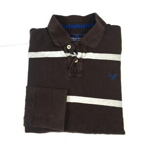 LS64 American Eagle Striped Long Sleeve Polo Shirt M